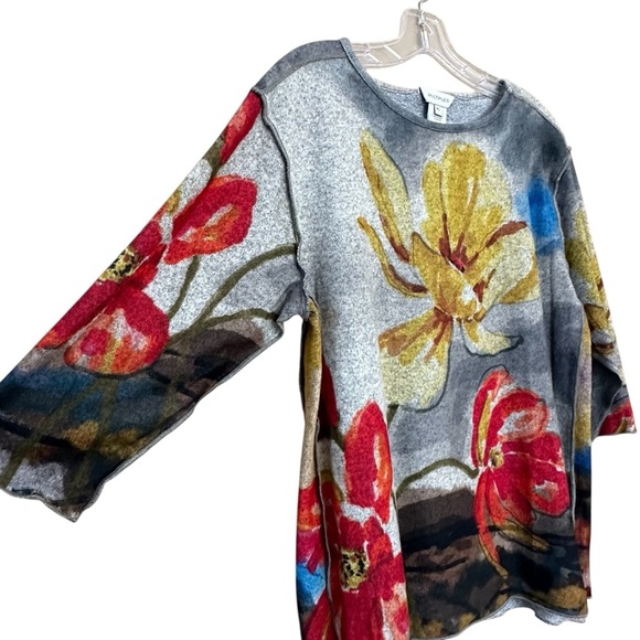 Multiples Floral Print Long Sleeve Top, 3/4 Sleeve, Petite Large - Picture 5 of 11